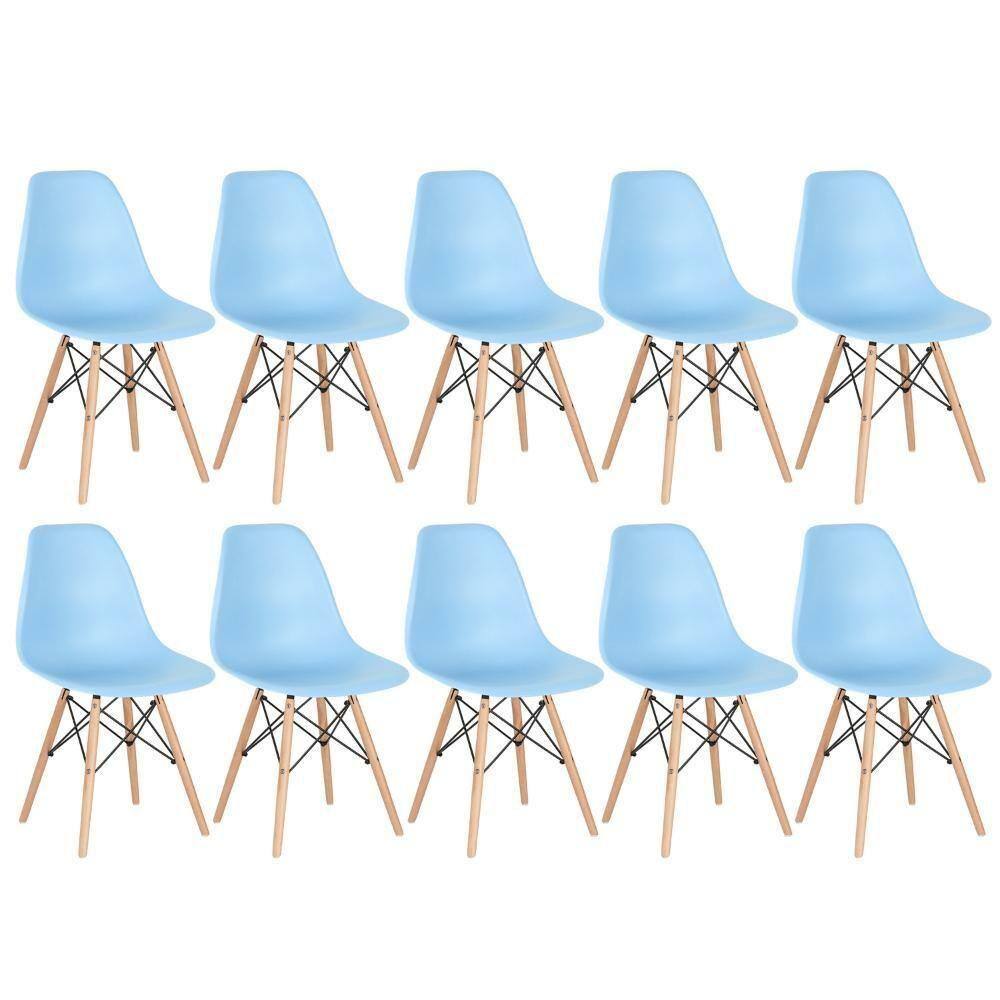 Kit 10 Cadeiras Charles Eames Eiffel Dsw Com Pés De Madeira Clara Azul Claro