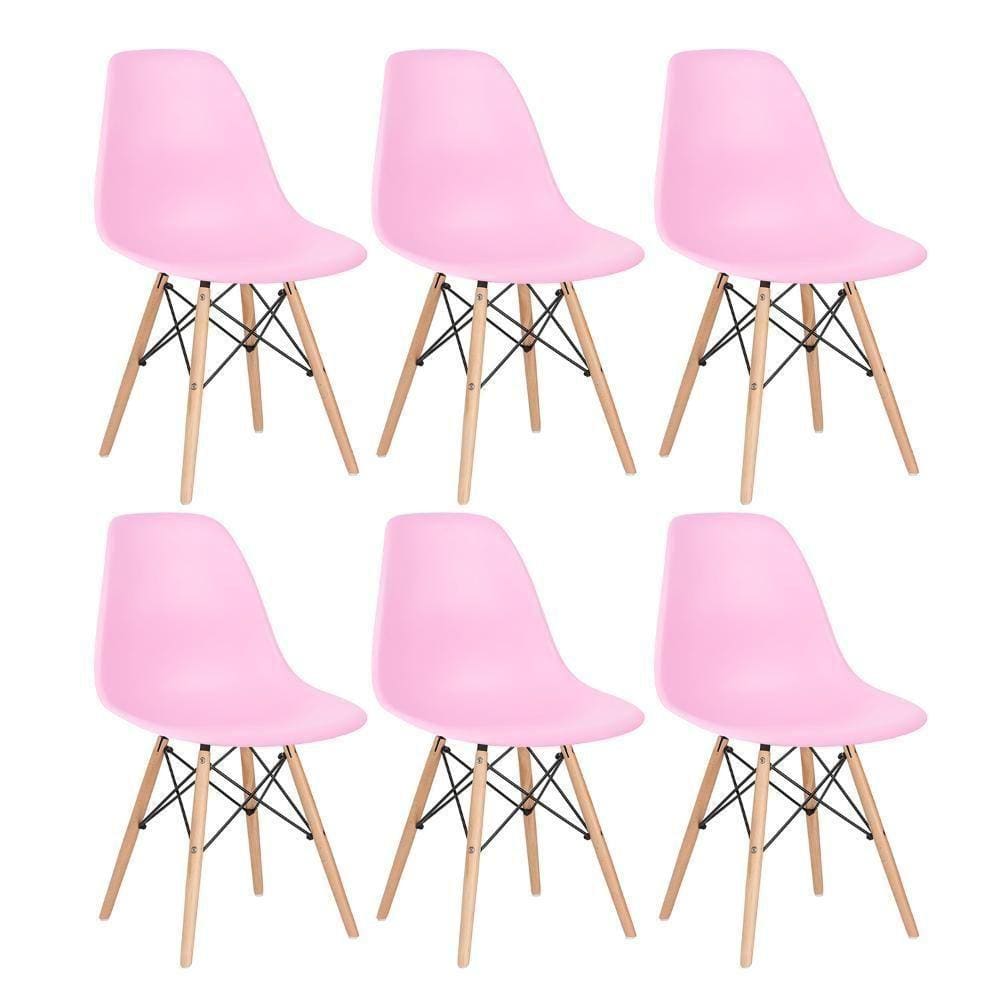 Kit 6 Cadeiras Charles Eames Eiffel Dsw Com Pés De Madeira Clara Rosa Claro