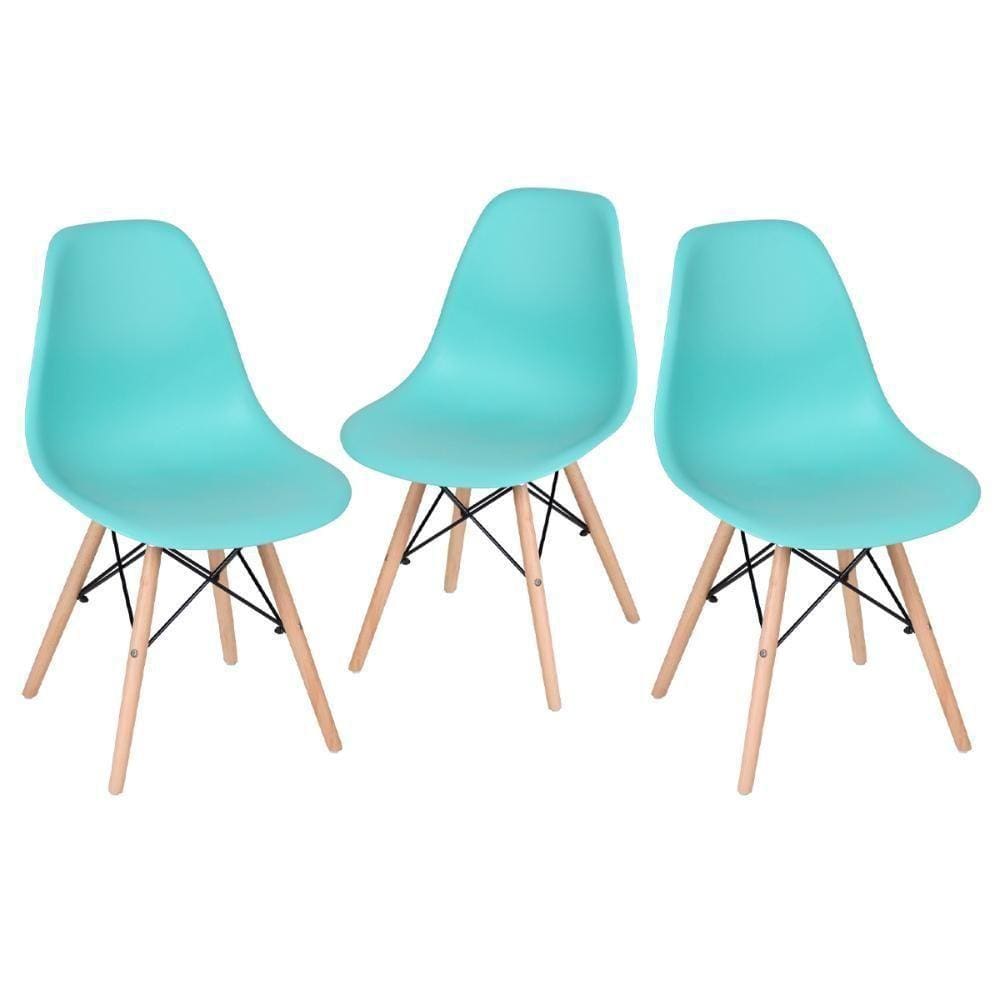 Kit 3 Cadeiras Charles Eames Eiffel Dsw Com Pés De Madeira Clara Verde Tiffany