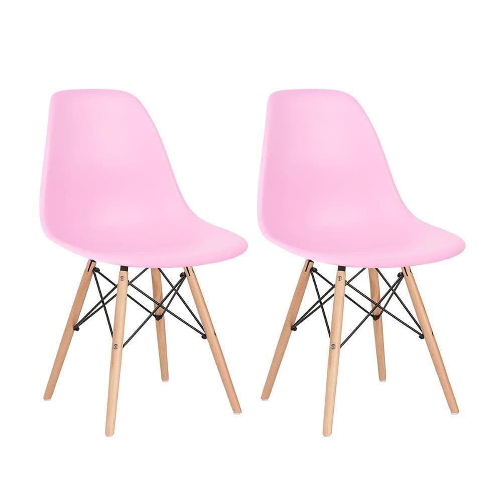 Kit 2 Cadeiras Charles Eames Eiffel Dsw Com Pés De Madeira Clara Rosa Claro