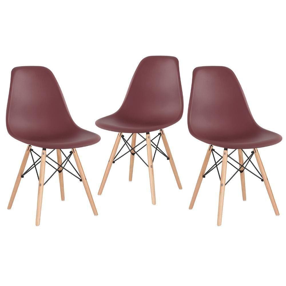 Kit 3 Cadeiras Charles Eames Eiffel Dsw Com Pés De Madeira Clara Marrom