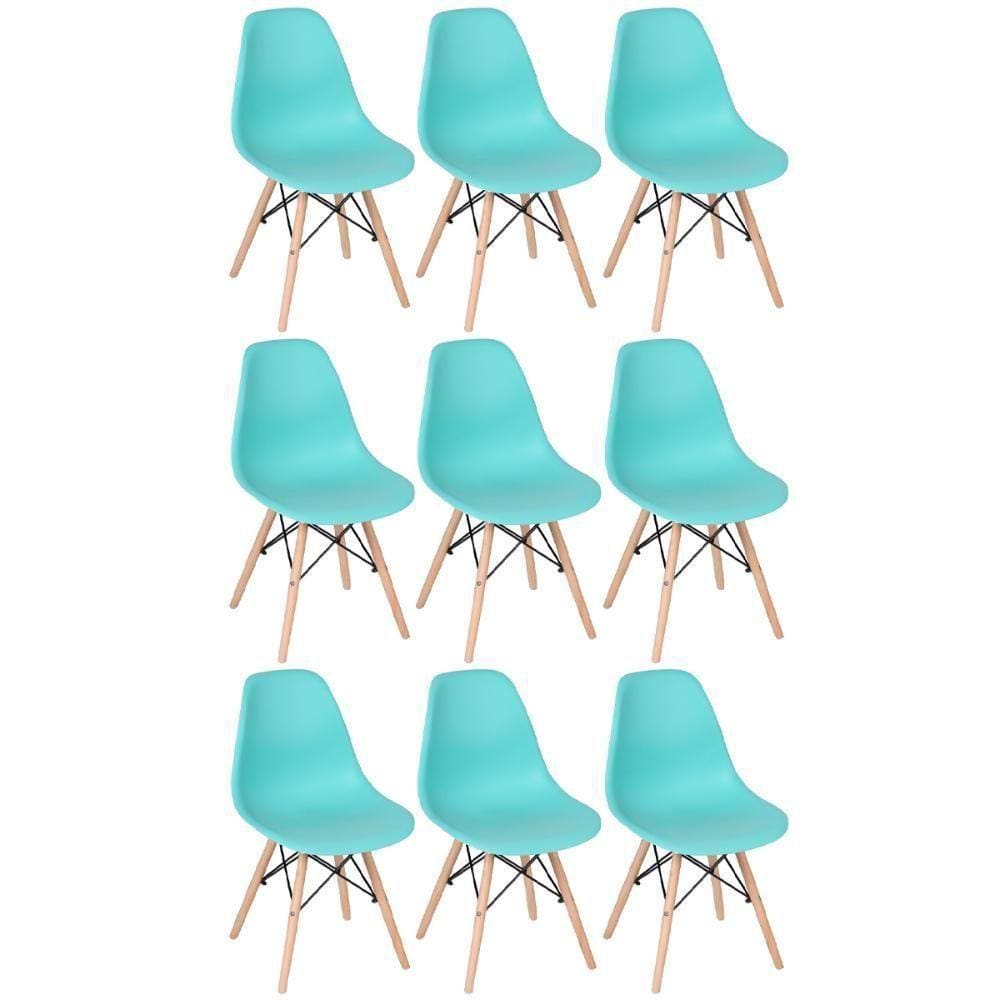 Kit 9 Cadeiras Charles Eames Eiffel Dsw Com Pés De Madeira Clara Verde Tiffany