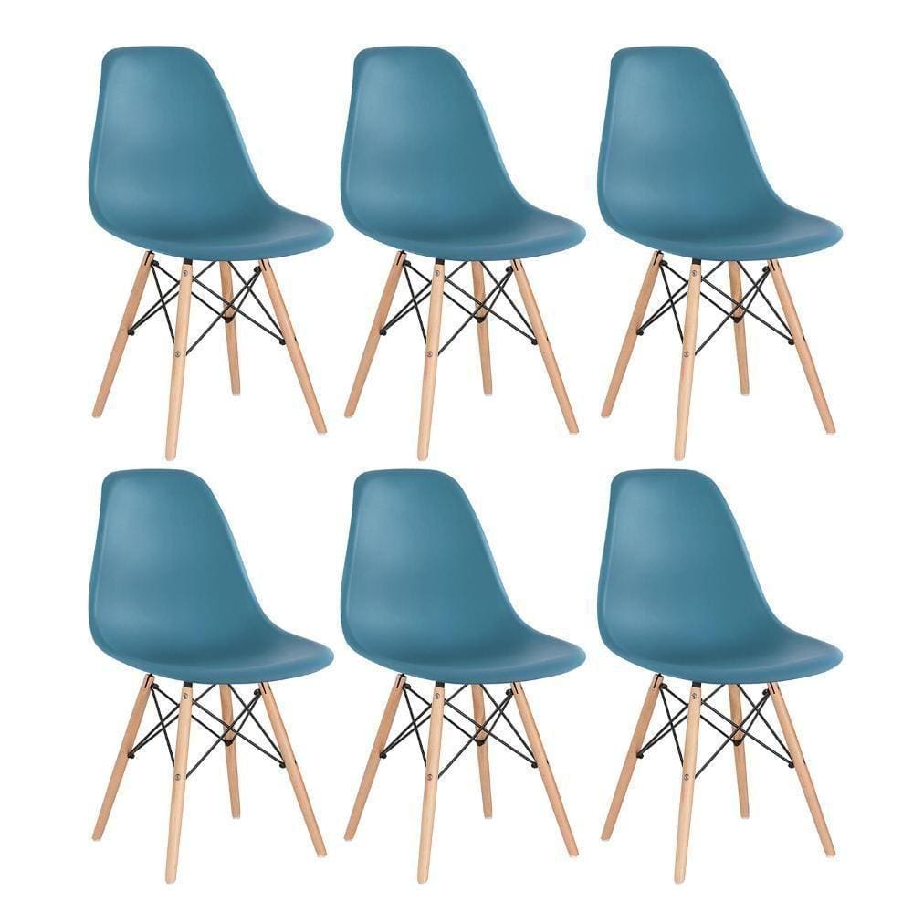 Kit 6 Cadeiras Charles Eames Eiffel Dsw Com Pés De Madeira Clara Turquesa