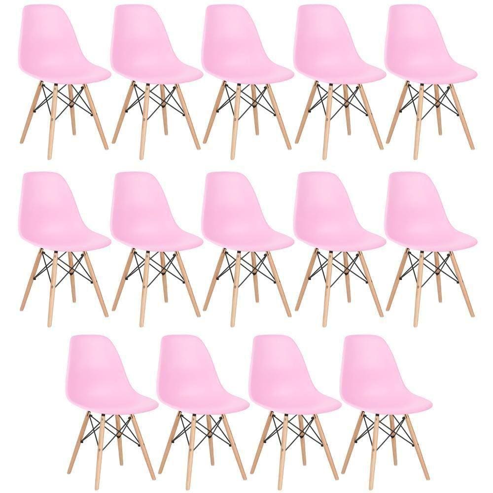 Kit 14 Cadeiras Charles Eames Eiffel Dsw Com Pés De Madeira Clara Rosa Claro