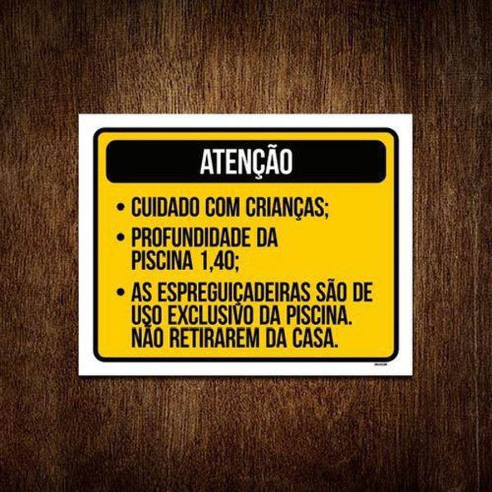 Placa Atenção Cuidado Crianças Espreguiçadeiras 18X23