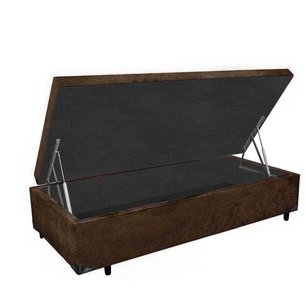 Cama Box Baú Solteiro Egoflex AColchões Suede Marrom 41x88x188