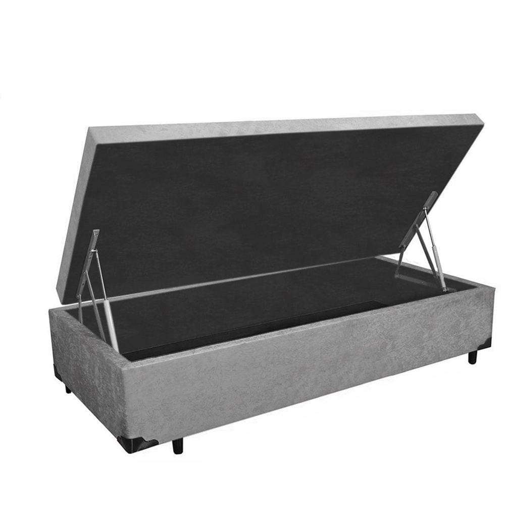 Cama Box Baú Solteiro Confort AColchões Suede Cinza