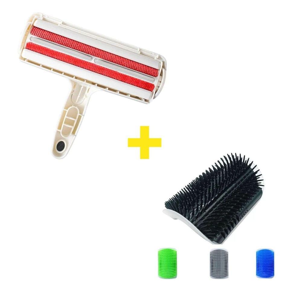 Tira Pelo Removedor Pet Rolo Gato Cachorro Cama Sofá Carpete + Auto Escova Massageadora De Parede Tira Pelo Gatos