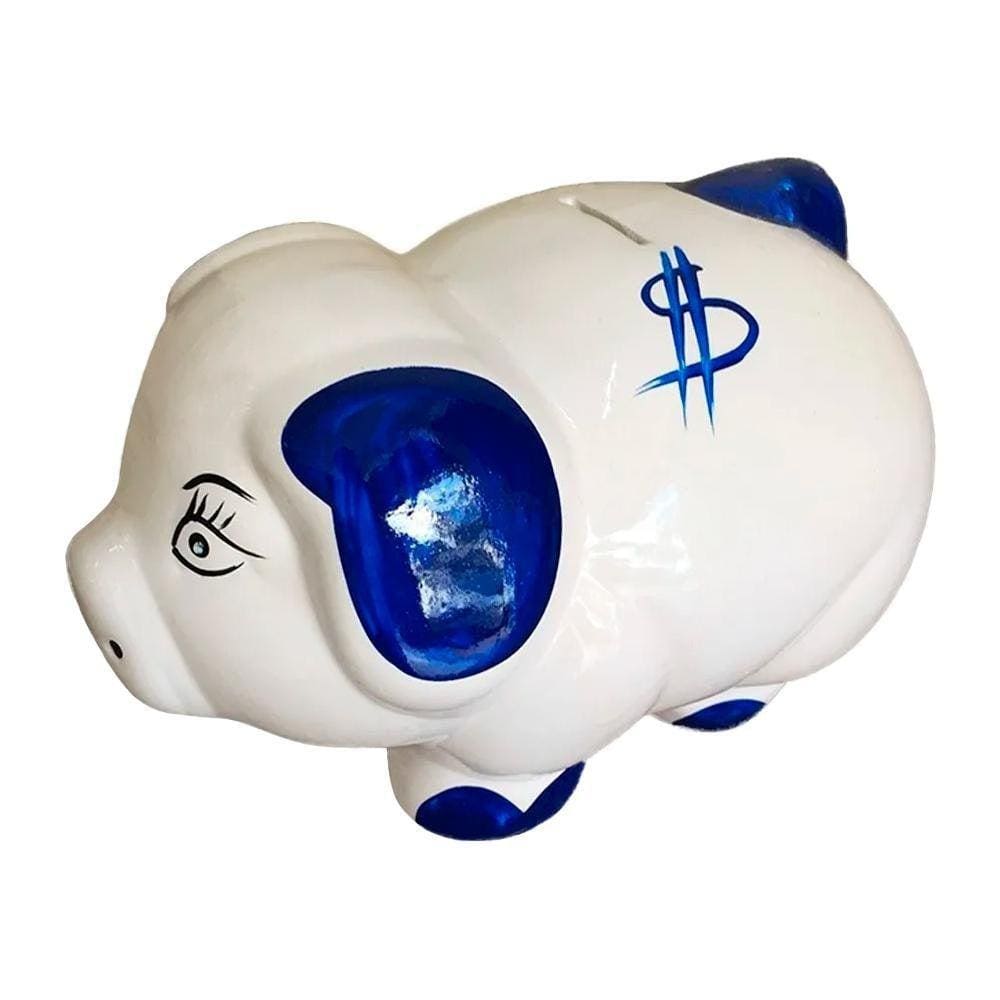 Cofre Porquinho Em Cerâmica Decorativo De Moedas Azul