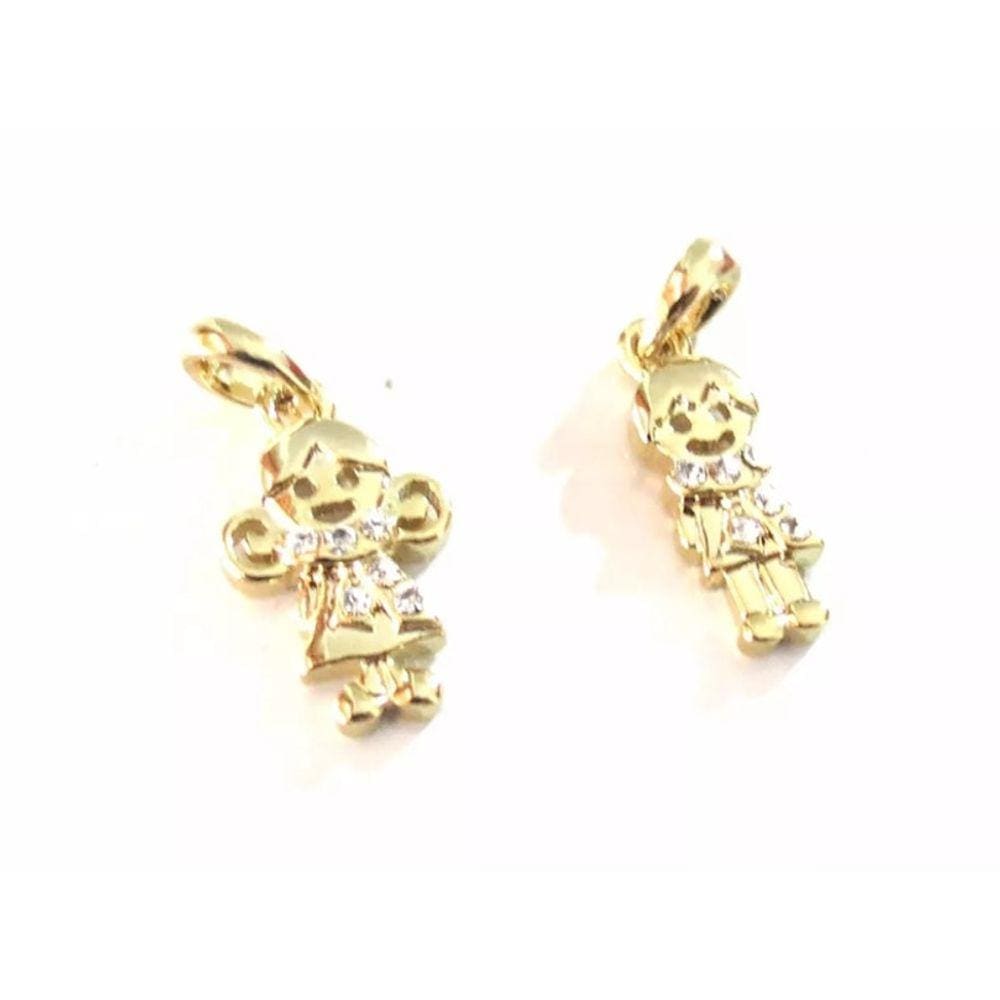 Pingente Menino Menina Casal Filhos Folheado Ouro 18k
