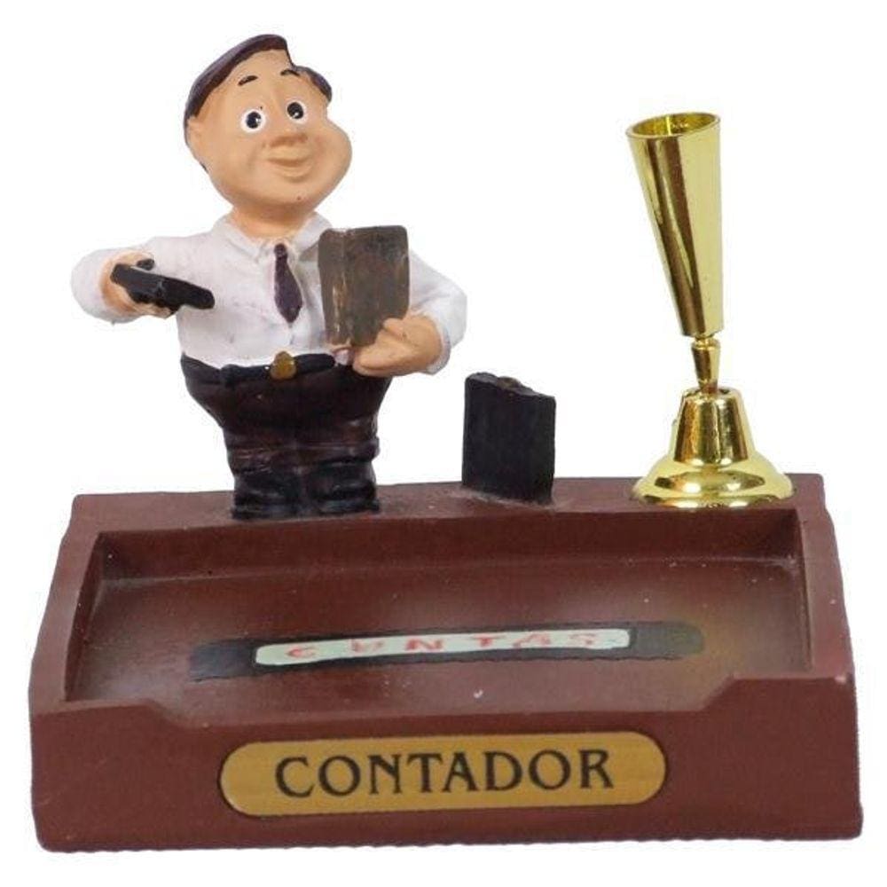 Miniatura Contador De Resina Com Porta Caneta E Papel 8 Cm
