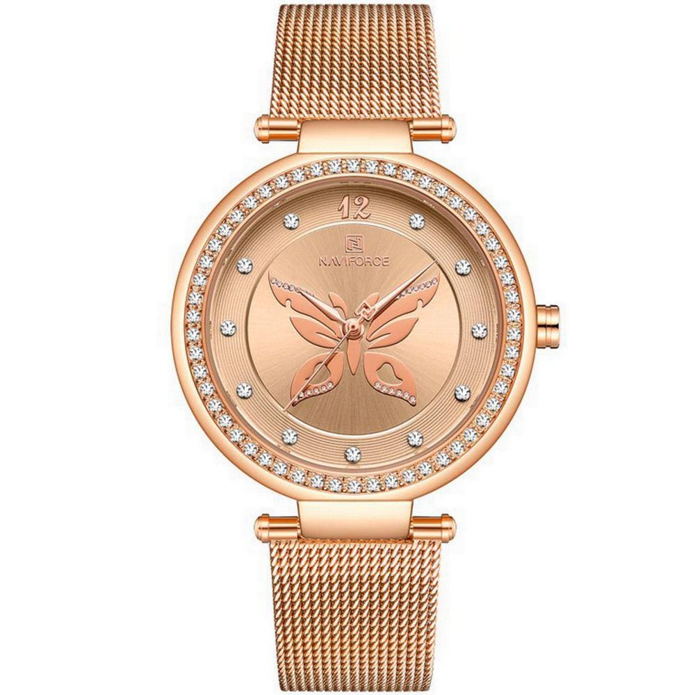 Relógio de pulso Feminino Borboleta Strass Elegante Relógio Casual de Quartzo