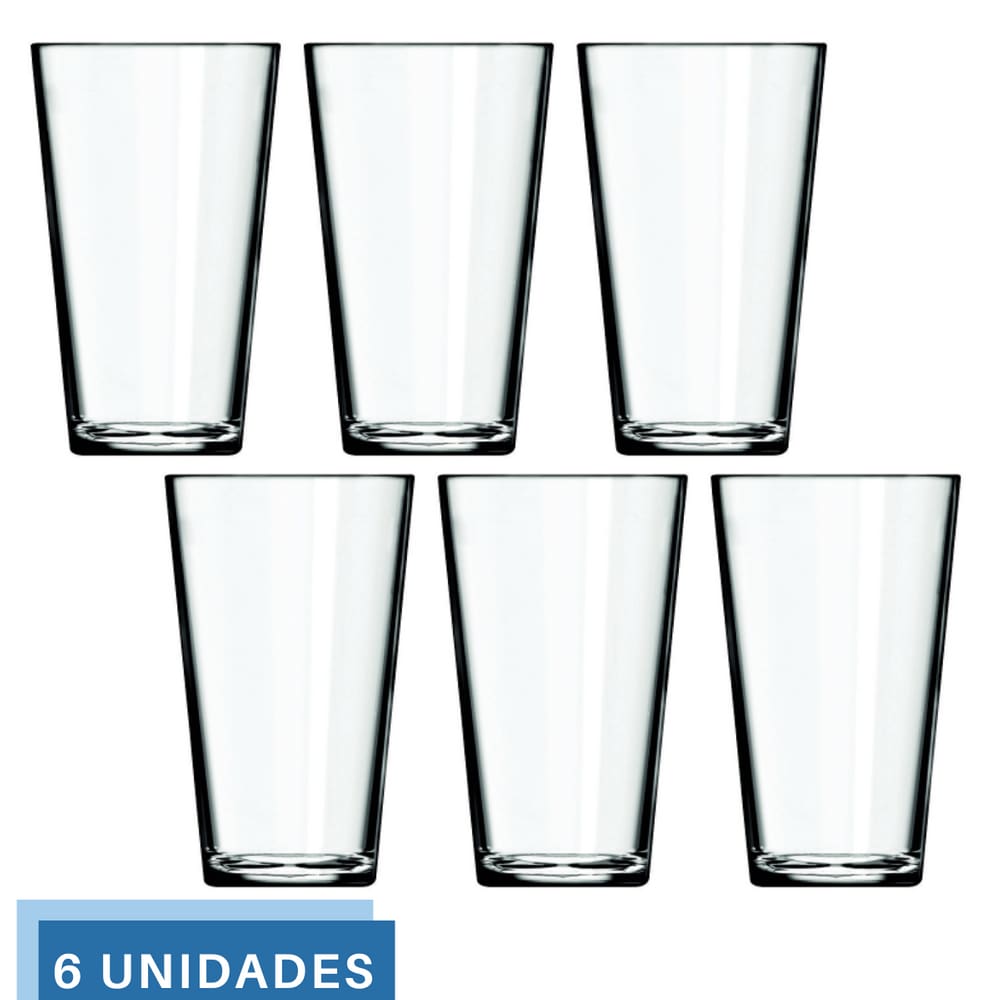 Jogo 6 Copos Cairo 350ml Vidro Suco Agua Transparente Nadir