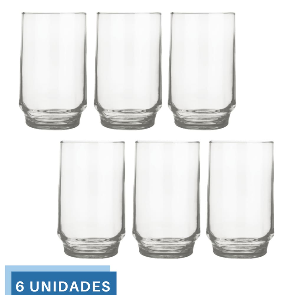 Jogo 6 Copos 300ml Vidro Lights Suco Agua Transparente Nadir