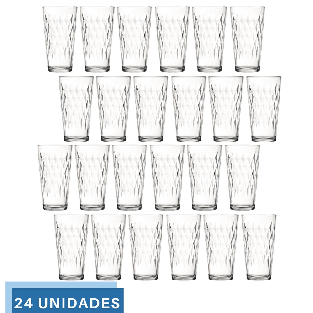 Jogo 24 copo 350ml Vidro Vitrage Suco Agua Transparente Nadir