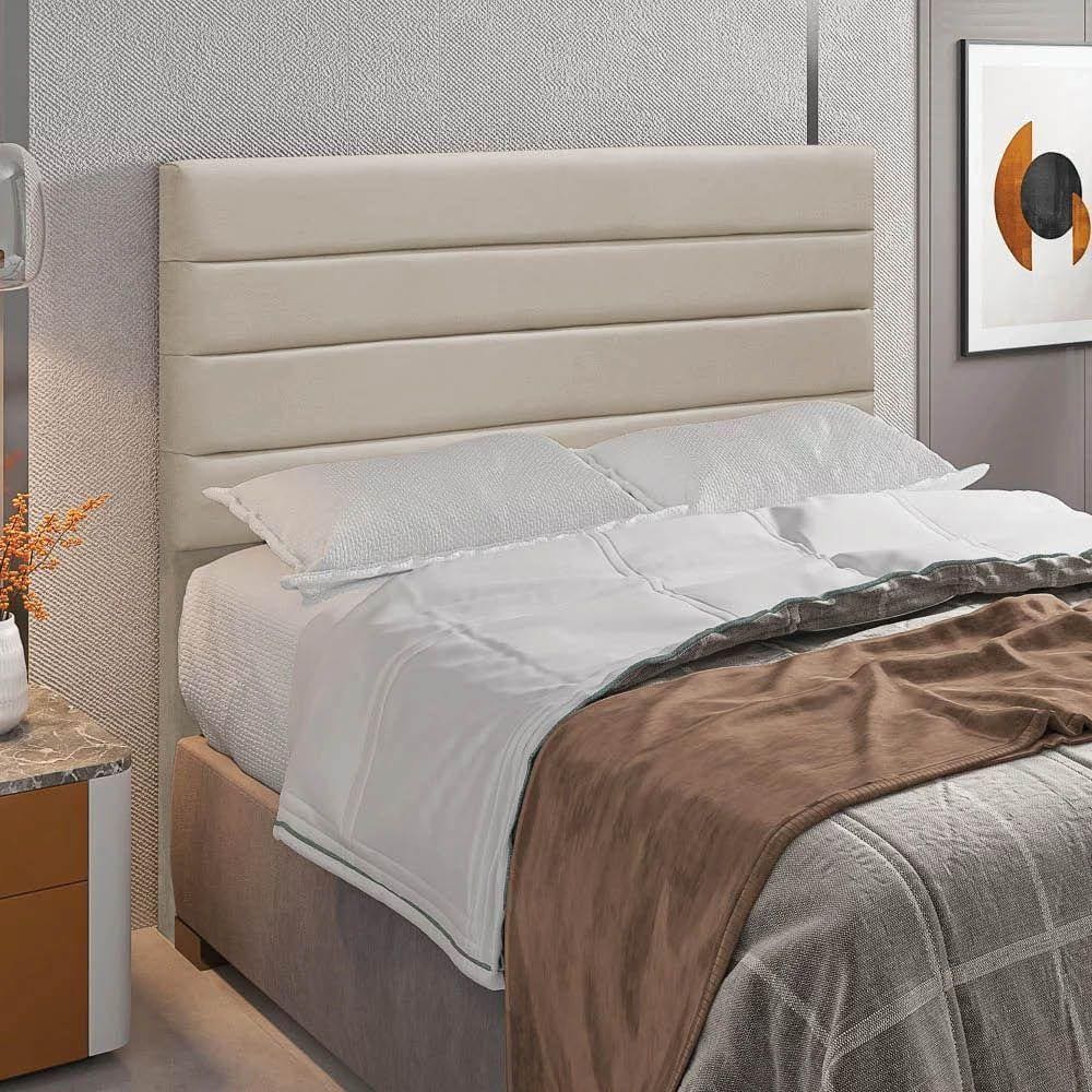 Cabeceira Rubi Cama Box Casal 140cm Suede Bege