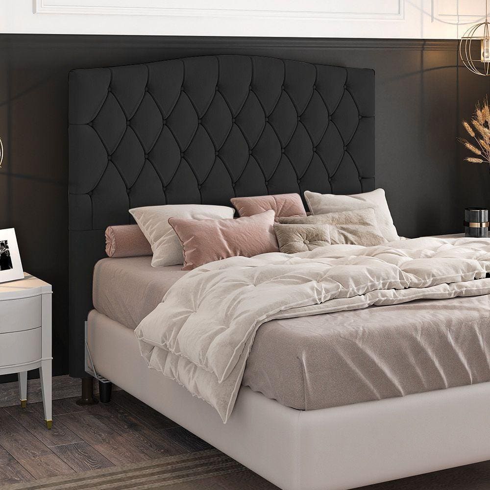 Cabeceira Greta Cama Box Queen 160cm Suede Preto