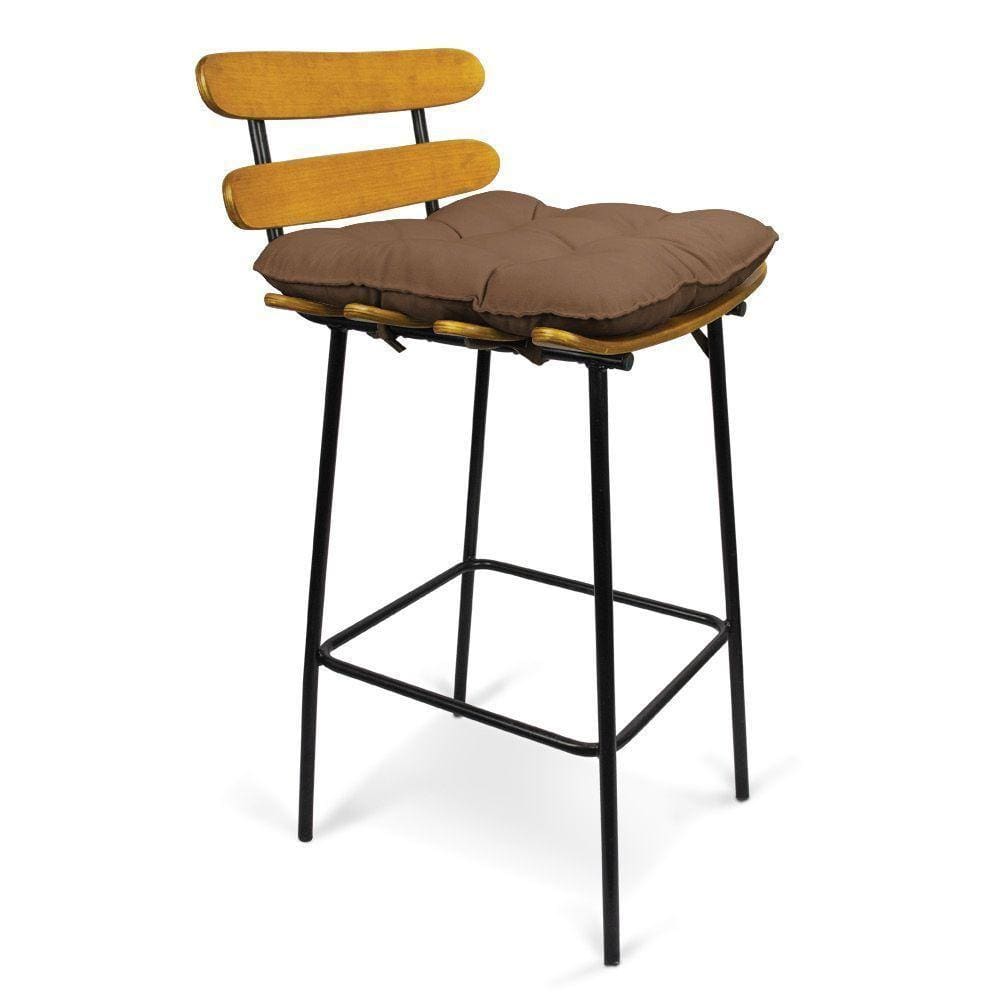 Banqueta Costela Suede Base Metal Marrom