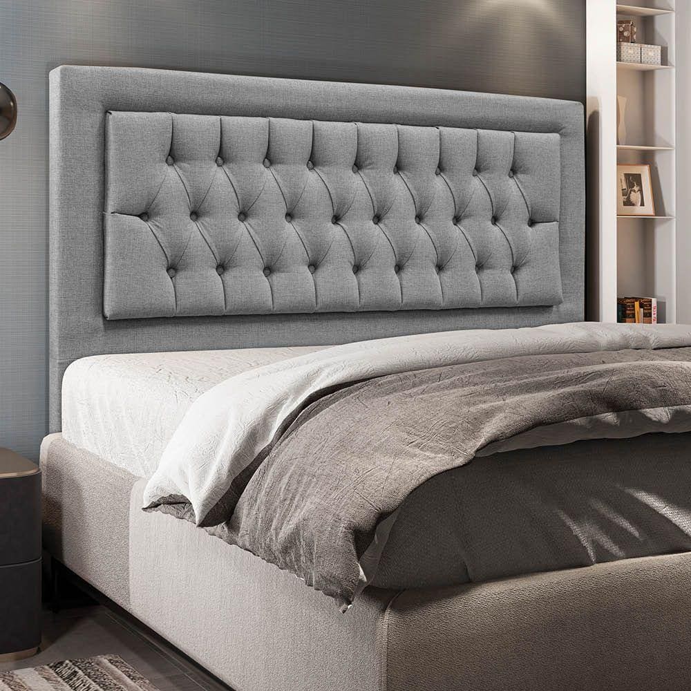 Cabeceira Turquesa Cama Box Casal 140cm Linho Cinza
