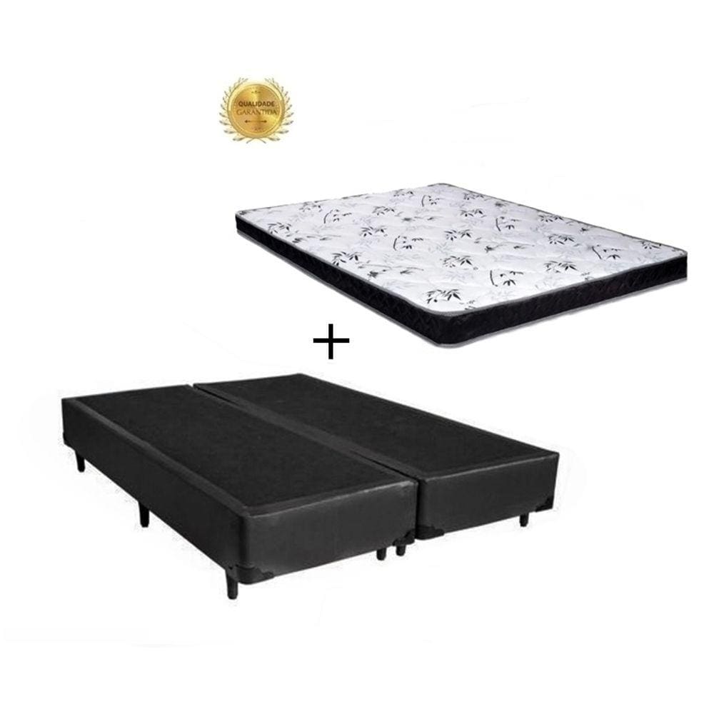 Cama Box Bipartido Casal Preto + Colchão Espuma D20 138x188x10