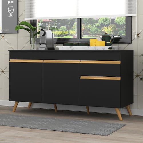 imagem-Balcão Cozinha Gabinete Pia 150 cm 3 Portas 1 Gaveta Veneza GB Multimóveis MP3740 Preto