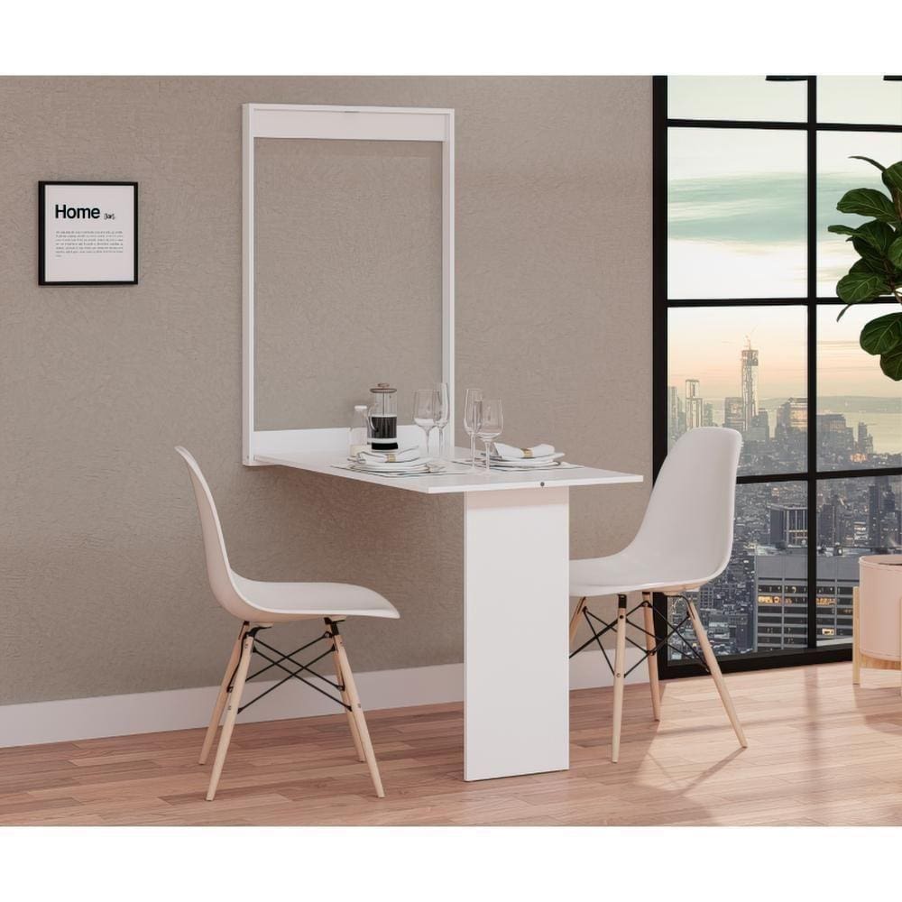 Conjunto De Mesa Dobrável Retrátil 100cm Branca Com 2 Cadeiras Eiffel - Branco