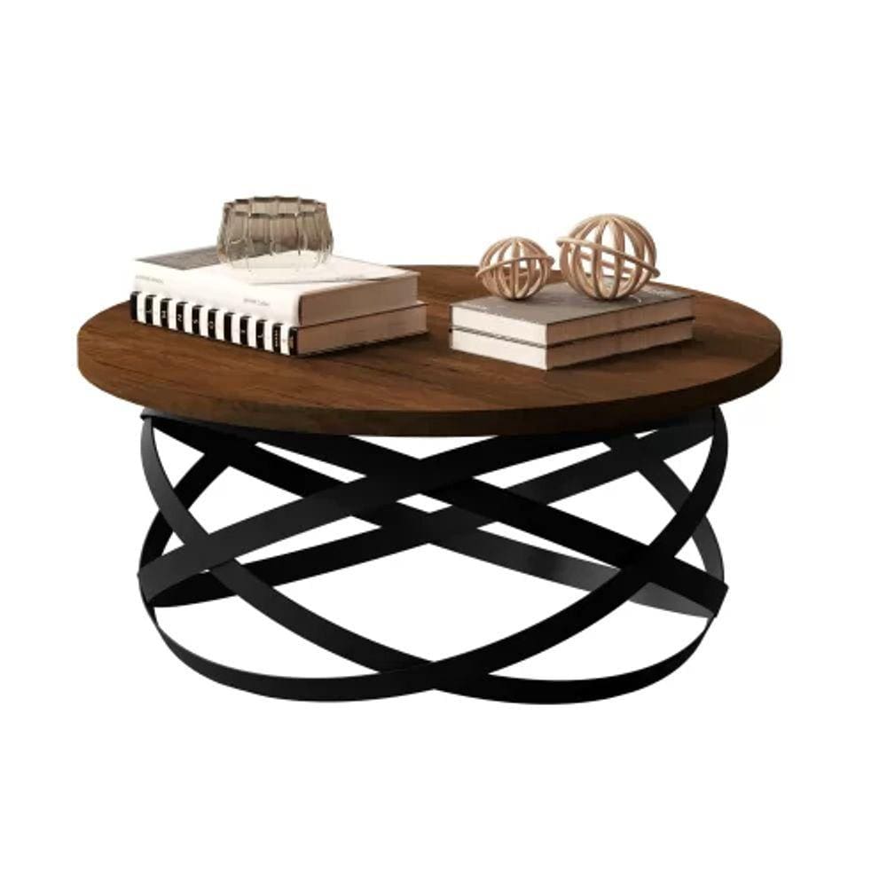 Mesa de Centro em Ferro Preto e Madeira JB 8045 Canela - Rede Móveis
