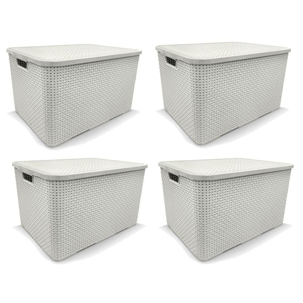 Kit 4 Caixas Organizadoras Rattan Branca 15 Litros Arqplast