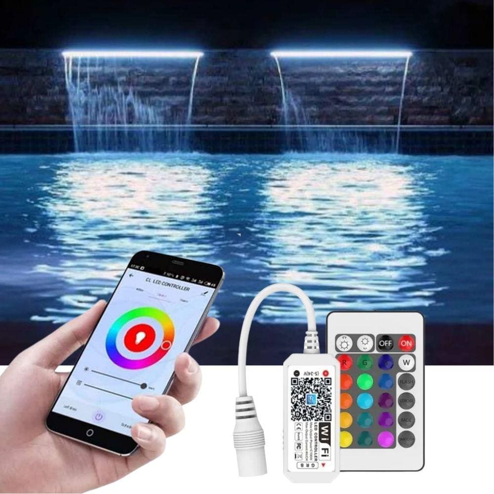 Cascata de Piscina 60cm de Embutir com Iluminação Led RGB e Controlador WiFi