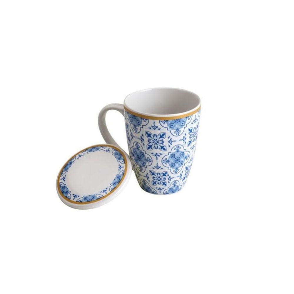 Caneca Com Tampa E Filtro De Porcelana Lisboa Azul 310Ml