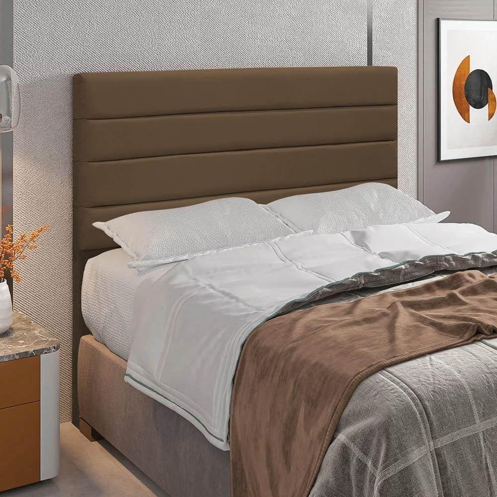 Cabeceira Rubi Cama Box Casal 140cm Suede Marrom