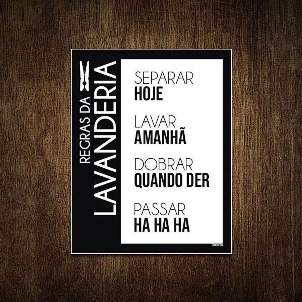 Placa Divertida Sinalização Regras Da Lavanderia 27X35