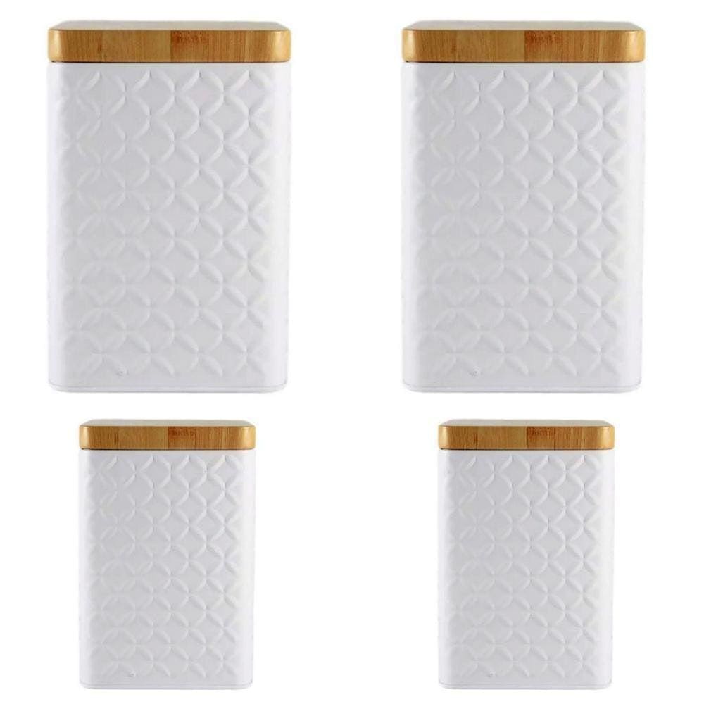 Kit 4 Latas Porta Mantimento Tampa Bambu Açúcar E Café