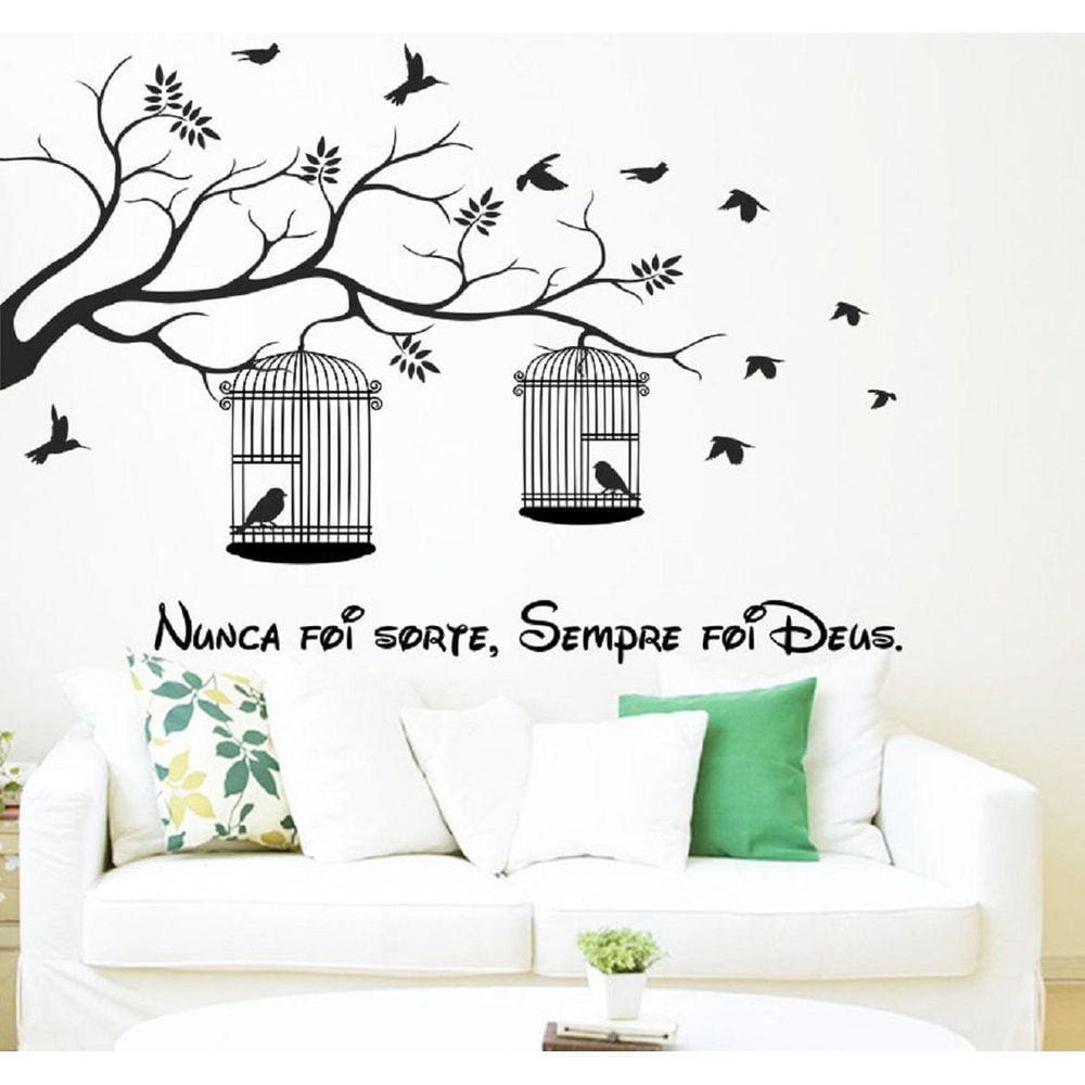 Adesivo Decorativo De Parede Árvore E Gaiolas E Frase