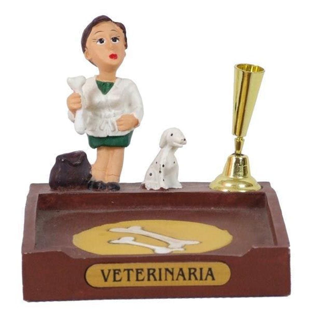 Miniatura Veterinária De Resina Com Porta Caneta E Papel 8Cm