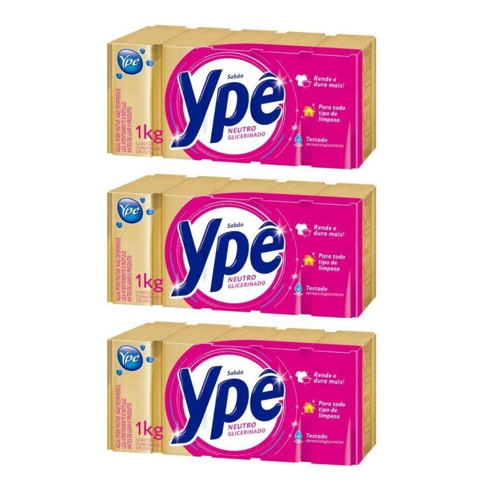 Sabão Em Barra Neutro Glicerinado Ypê 1Kg - Kit 03 Pacotes
