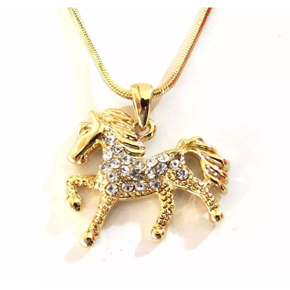 Colar Cordão Cavalo Strass Country Folheado 18k