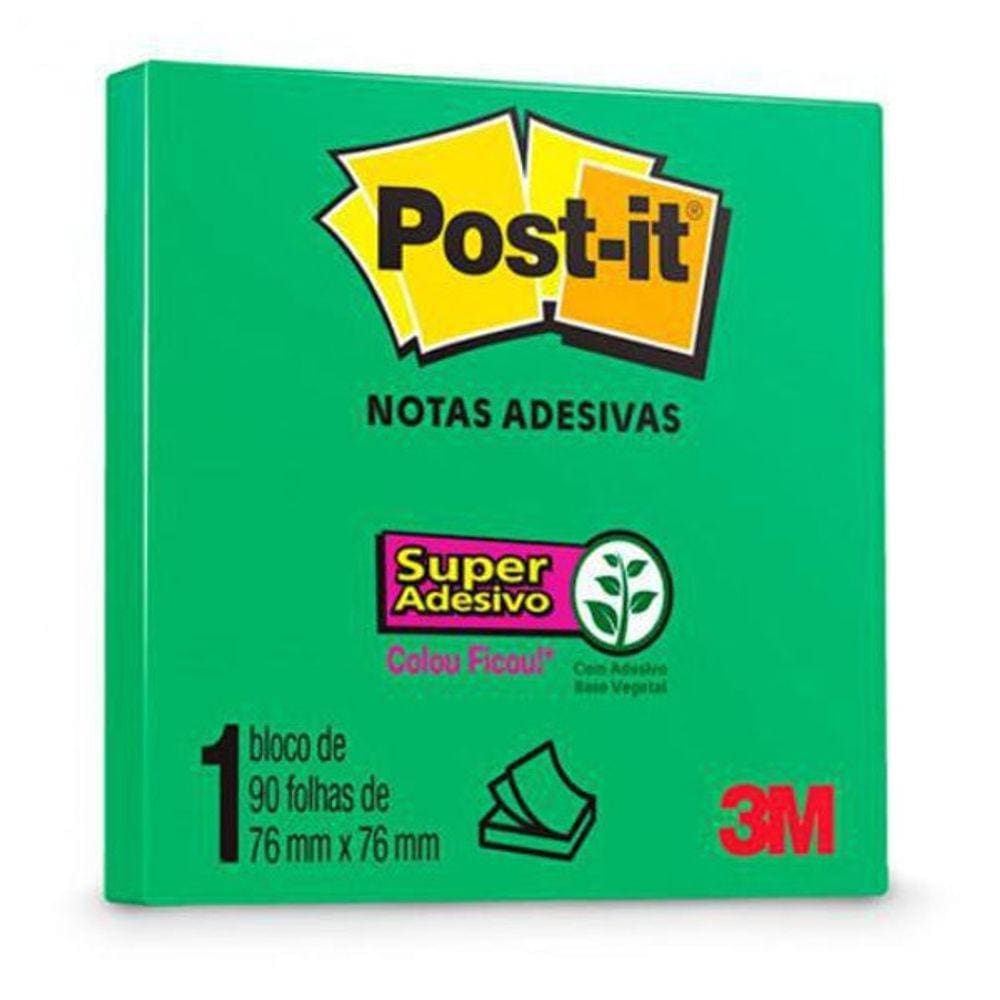 Bloco Post-It 654 - Verde Limão - Com 90 Folhas - 3M