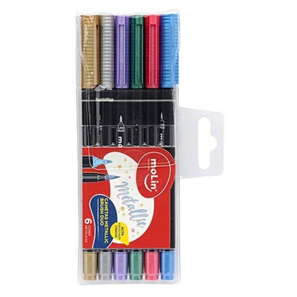 Caneta Metallic Molin Brush Duo 6 Cores Metálicas