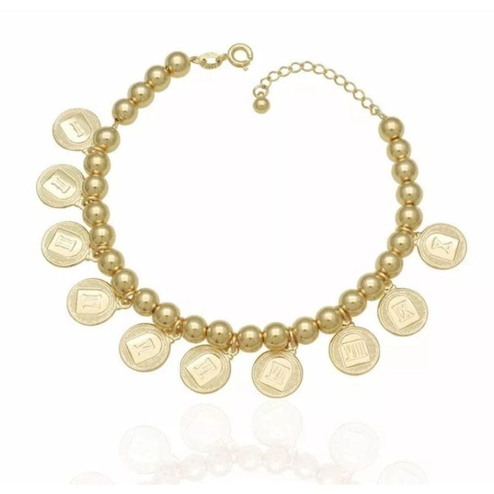 Pulseira Religiosa 10 Mandamentos Com Bolas Folheado 18k