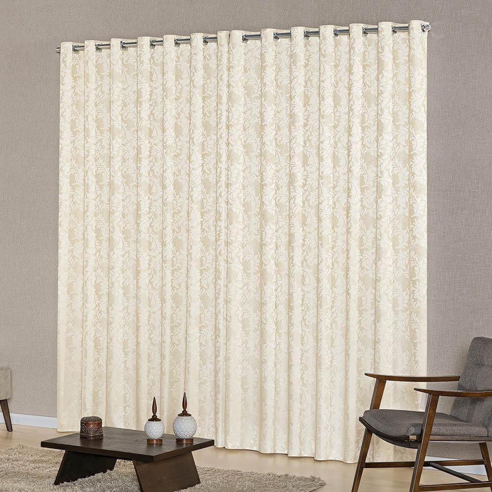 Cortina Janela 2,00M X 1,70M Jacquard Varão Simples Palha