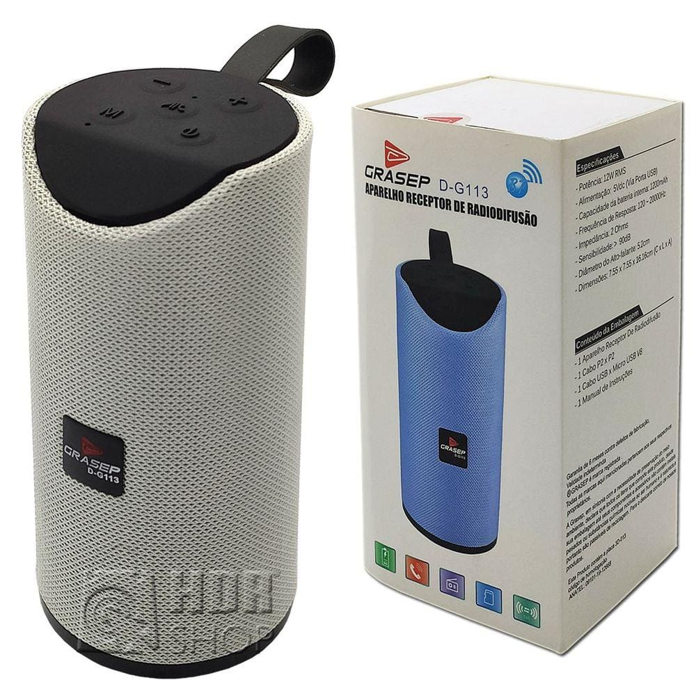 Caixa de Som Bluetooth Portátil USB, Micro SD, FM, Com Alça - D-G113