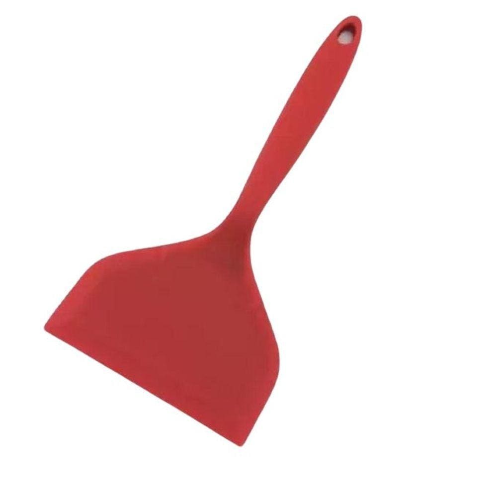 Espátula Larga Em Silicone Cabo Maciço Vermelha 25 Cm.
