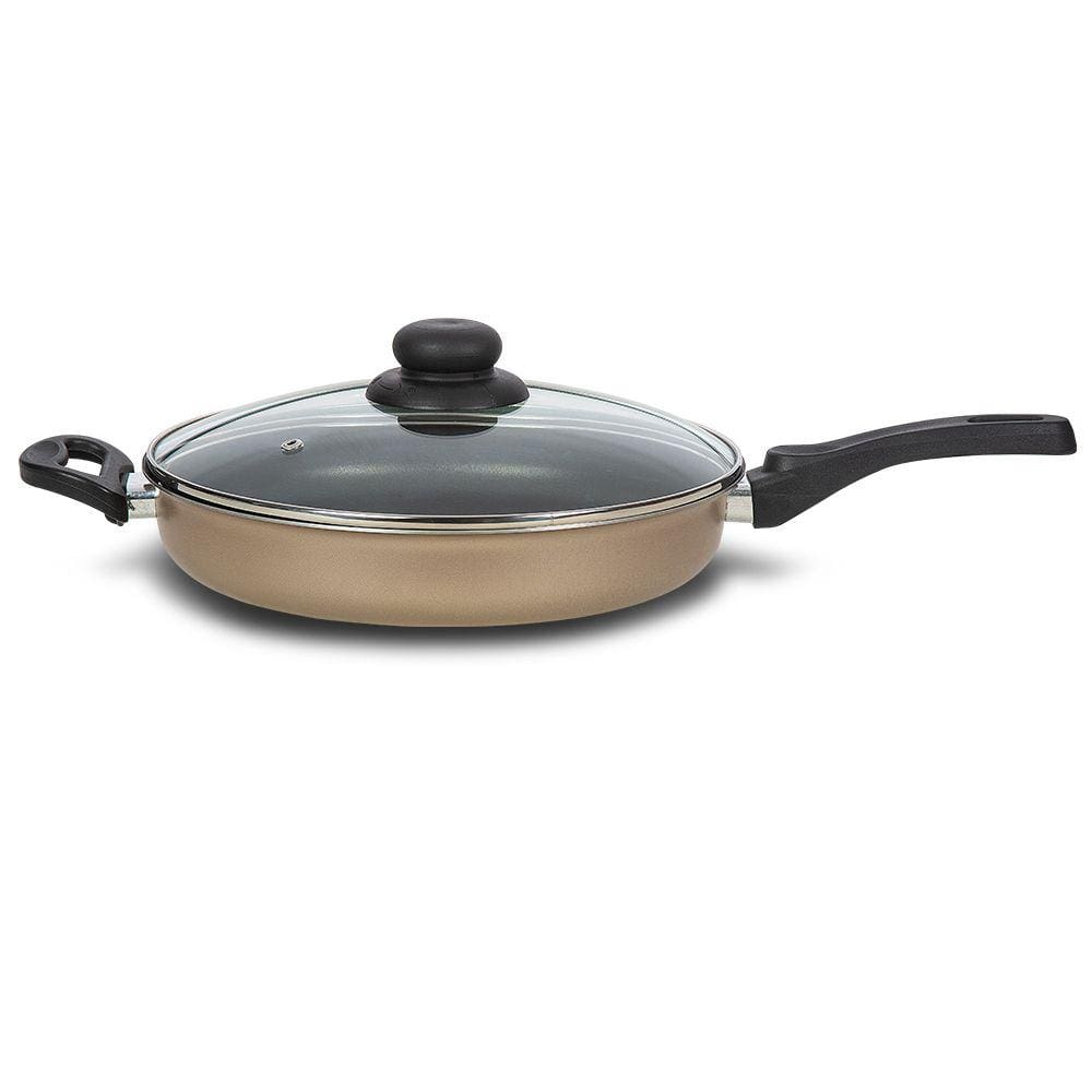 Frigideira Reta Antiaderente c/ Tampa Creme e Preta 26 cm - Alumínio Brasilar