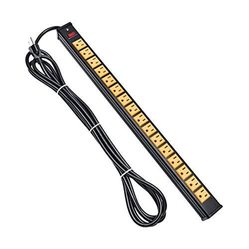 16 Tomada power strip, Heavy Duty Metal Power Strip com Disjuntor de Sobrecarga, 15 FT Long Cord