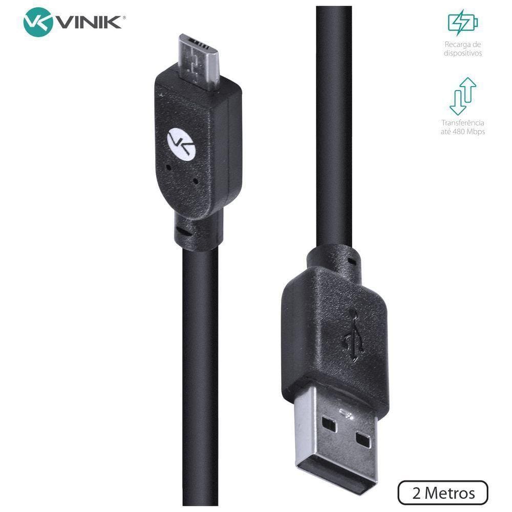 Cabo Usb X Micro Usb B 2.0 5 Pinos 2 Metros Preto - Musb-2