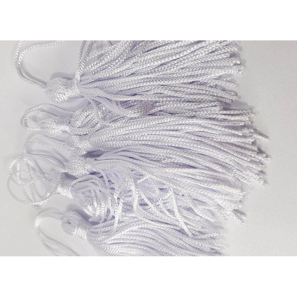 Pingente de Seda / Franja cor Branco 6 unidades 7 cm