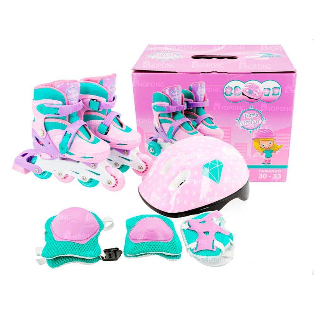 Patins Inline Rosa/Roxo Triline Roller 30 Ao 33 Kit Proteção
