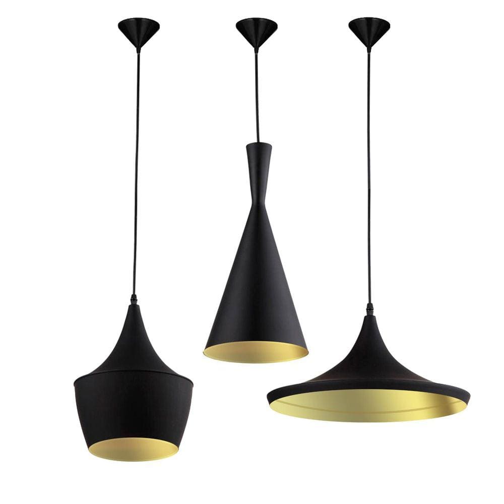 Kit 3 Pendentes Luminária Preto e Dourado Tom Dixon 001