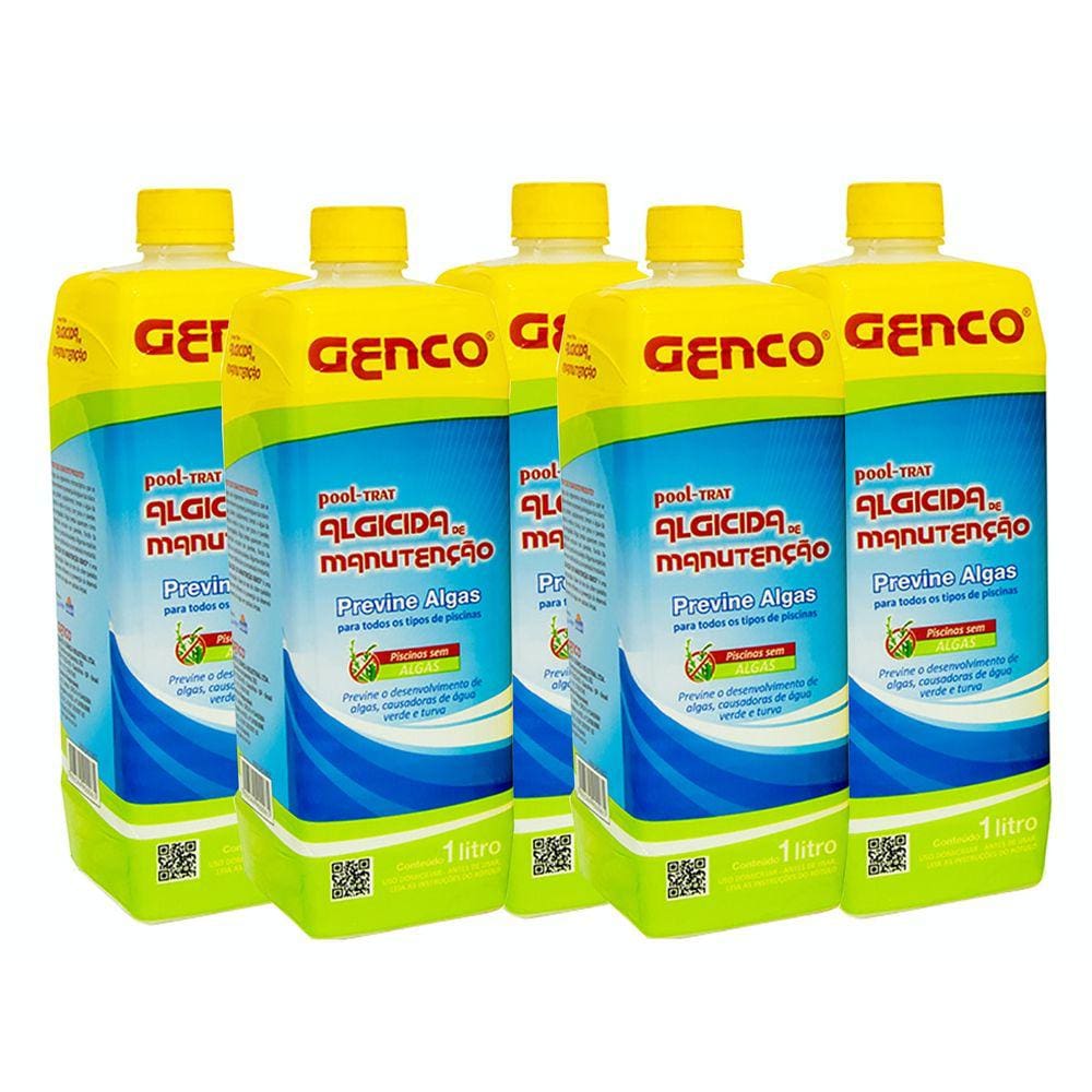 Kit 5 Algicida De Manutenção Genco 1 Lt Eliminador De Algas